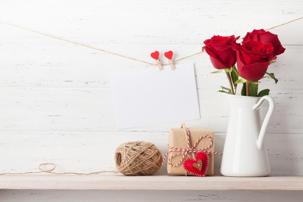 Valentines Day Card With Gift And Flowers JB3F452 1024x683